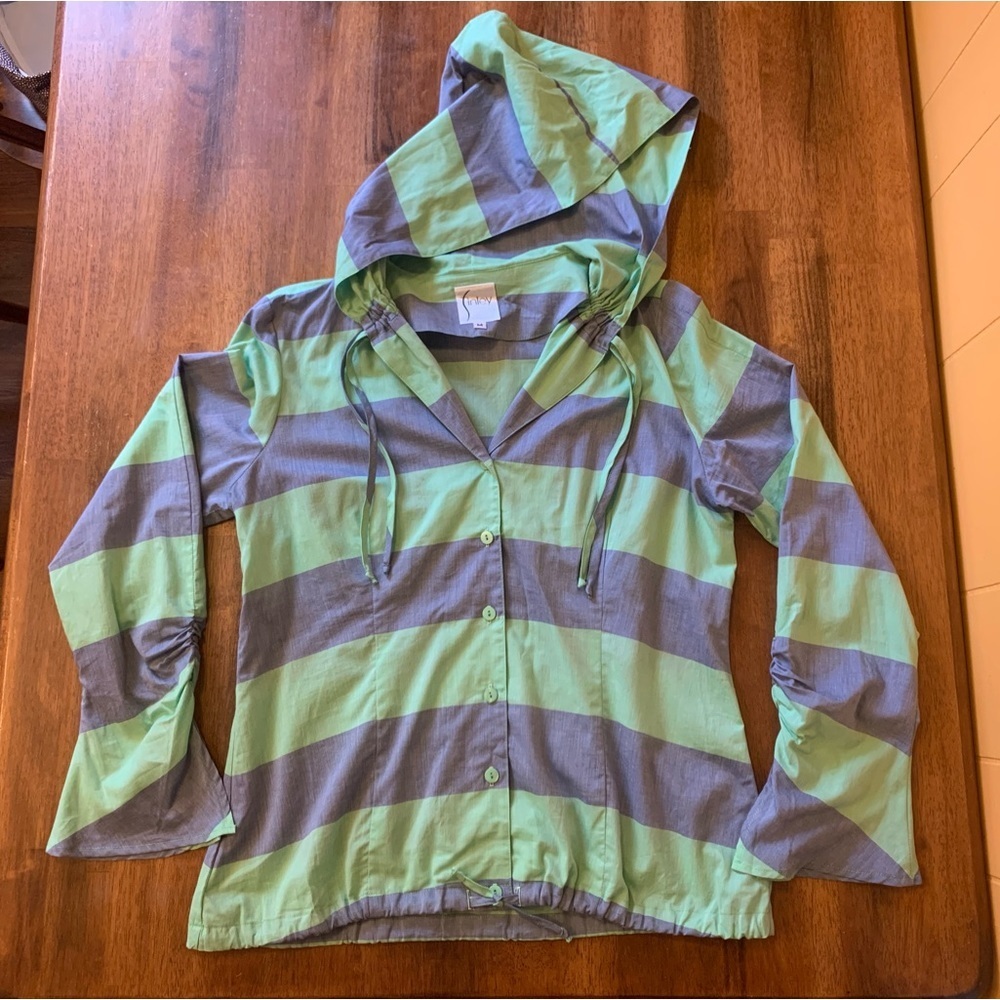 Finley jacket women’s medium blue/green Nancy drew stripe hooded lightwe…